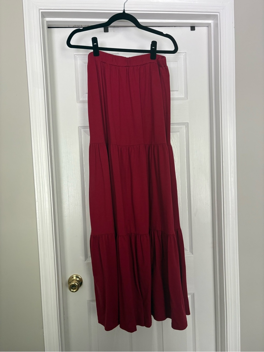 SHEIN Rich Red Tiered Maxi Skirt